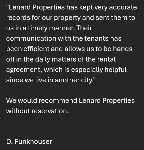 5-star Google review of Lenard Properties in Springfield, MO