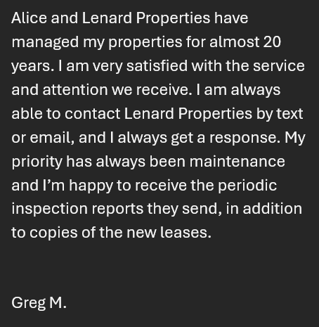 5-star Google review of Lenard Properties in Springfield, MO