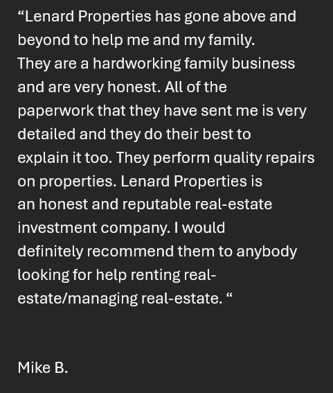 5-star Google review of Lenard Properties in Springfield, MO