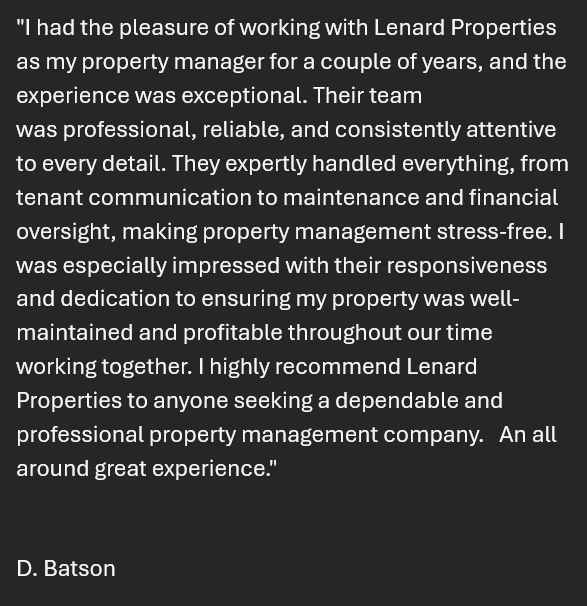 5-star Google review of Lenard Properties in Springfield, MO