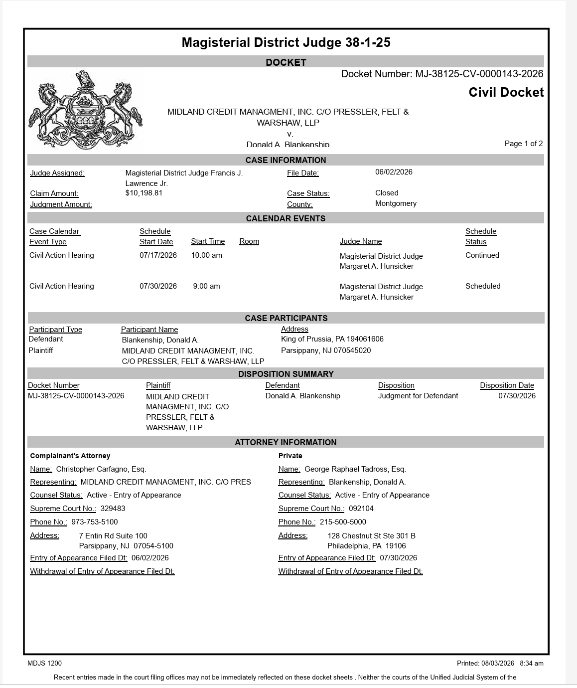 Court document page with dense black text, section headers, and a small emblem at the top.