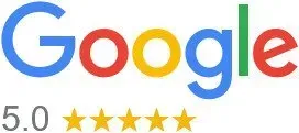 A google logo with five stars on it on a white background.