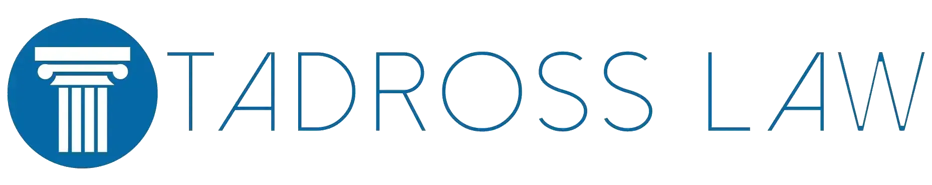 Tadross Law logo with a blue circle containing a pillar icon next to the company name.