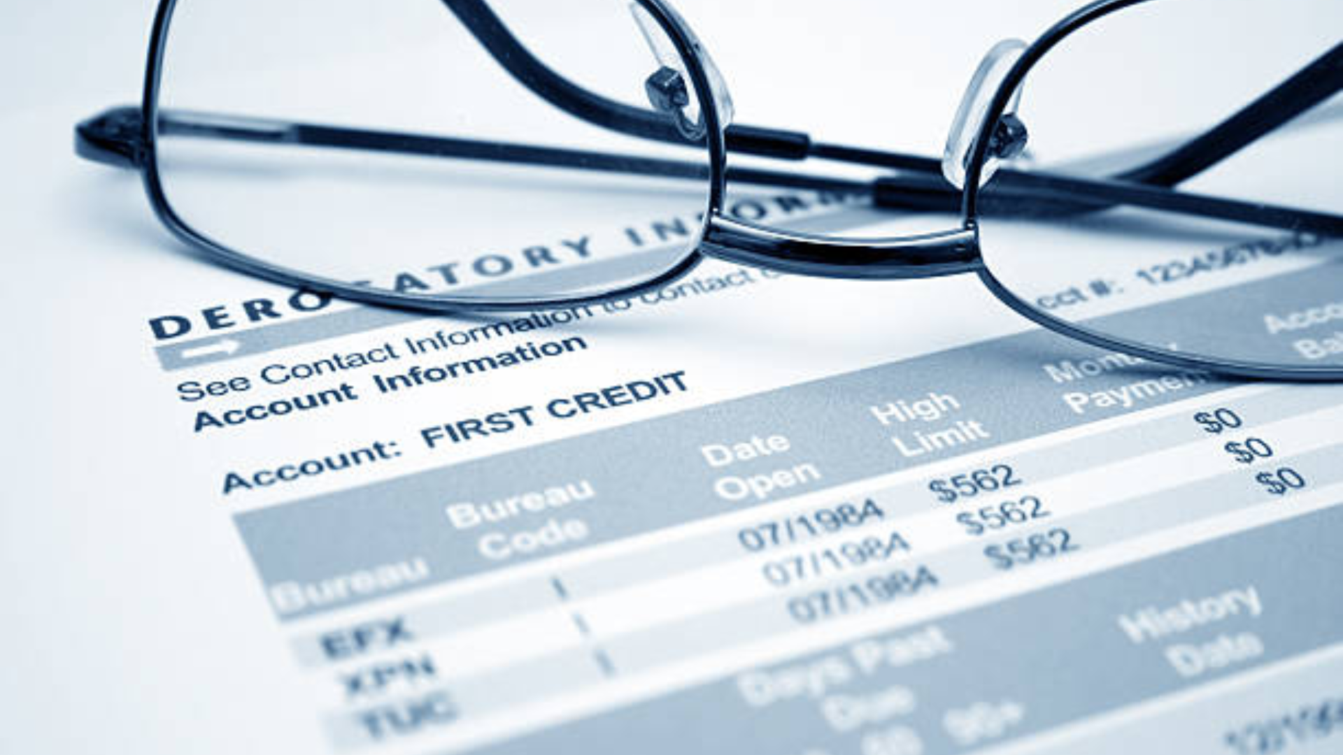credit report showing credit accounts