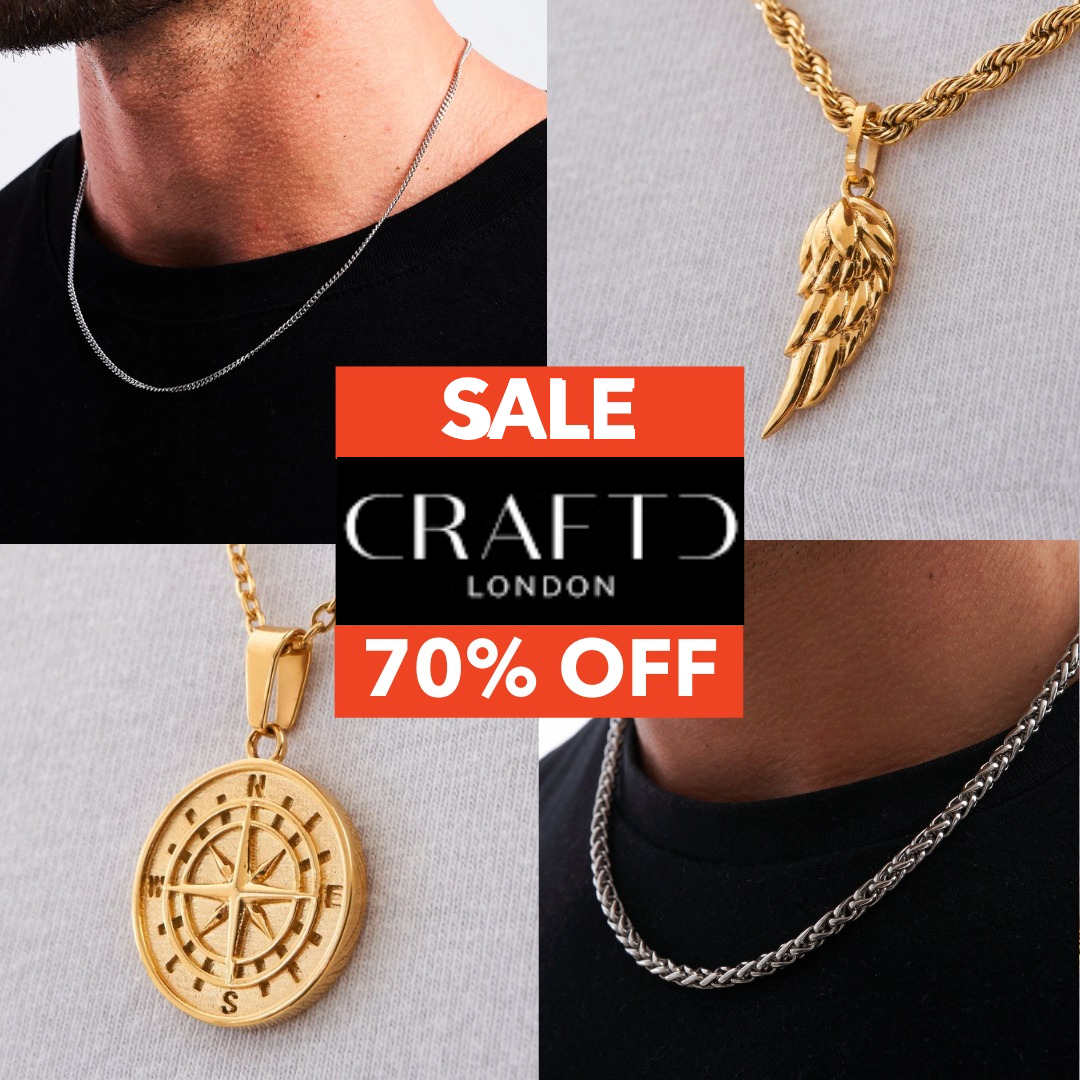 Craftd London jewelry sale: gold and silver necklaces, 70% off.