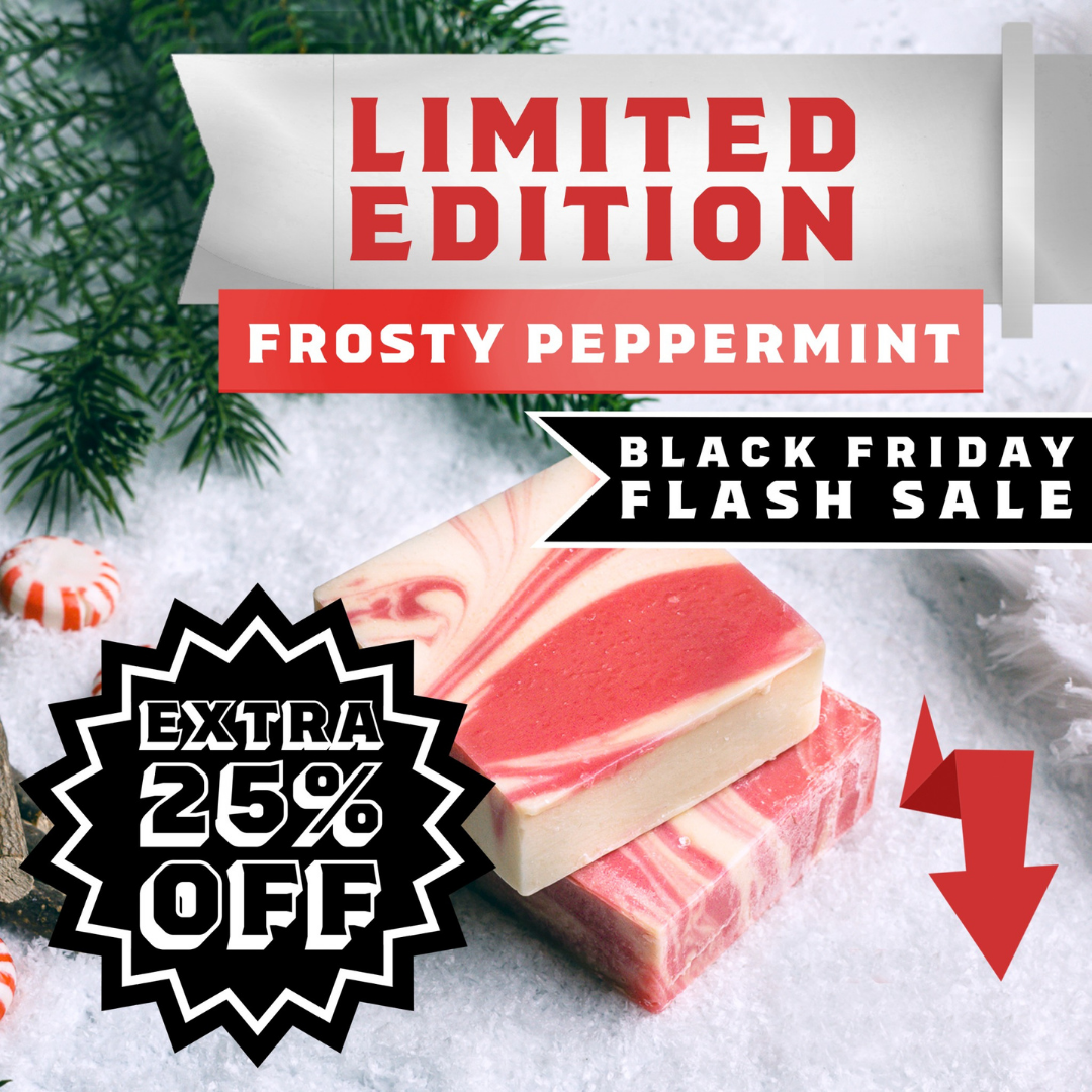 Black Friday sale for Frosty Peppermint soap.  Limited edition soap bars with a 25% discount.