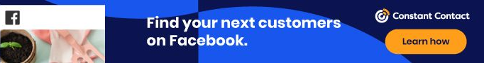 A blue banner with the words find your next customers on facebook