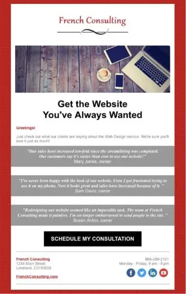 An email from french consulting that says get the website you 've always wanted
