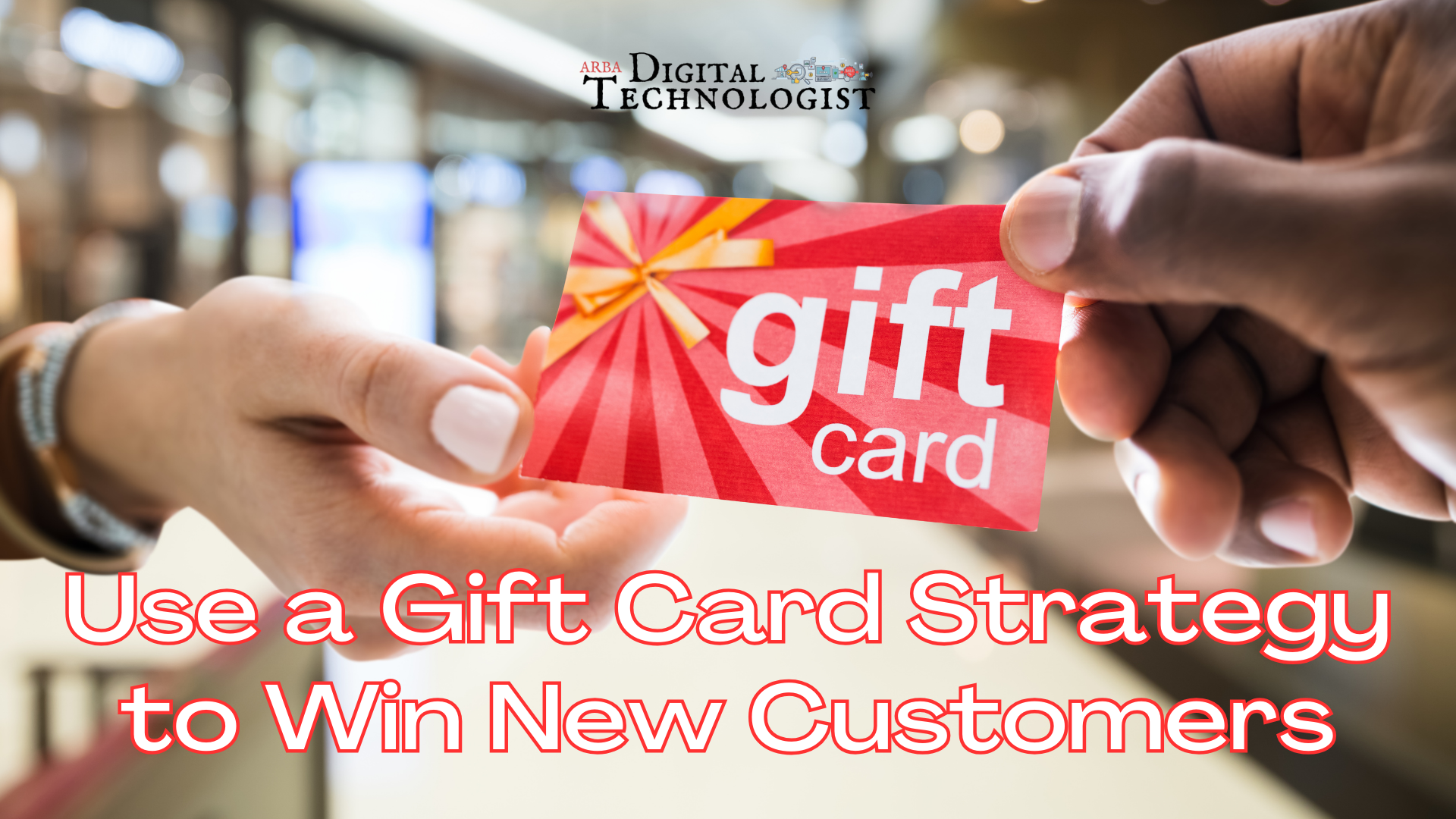 A person is handing a gift card to another person