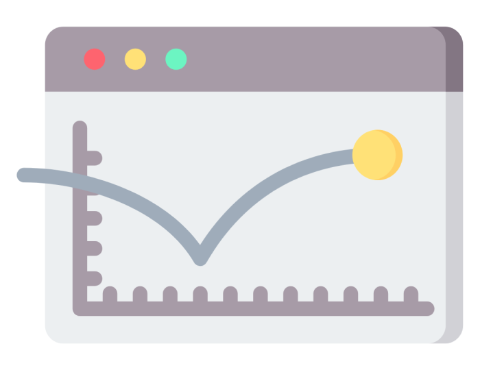 Stylized chart window with a gray line graph and yellow data point on a white background