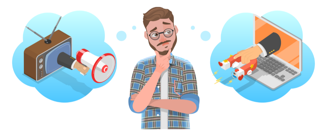 Three icons showing a worried person between a battery and a plug charging a laptop.