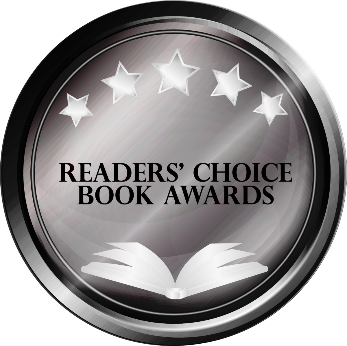 Readers' Choice Book Awards logo: silver circle with stars, text, and an open book.