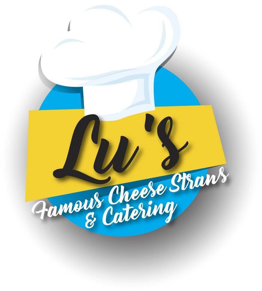 A logo for lu 's famous cheese strains and catering