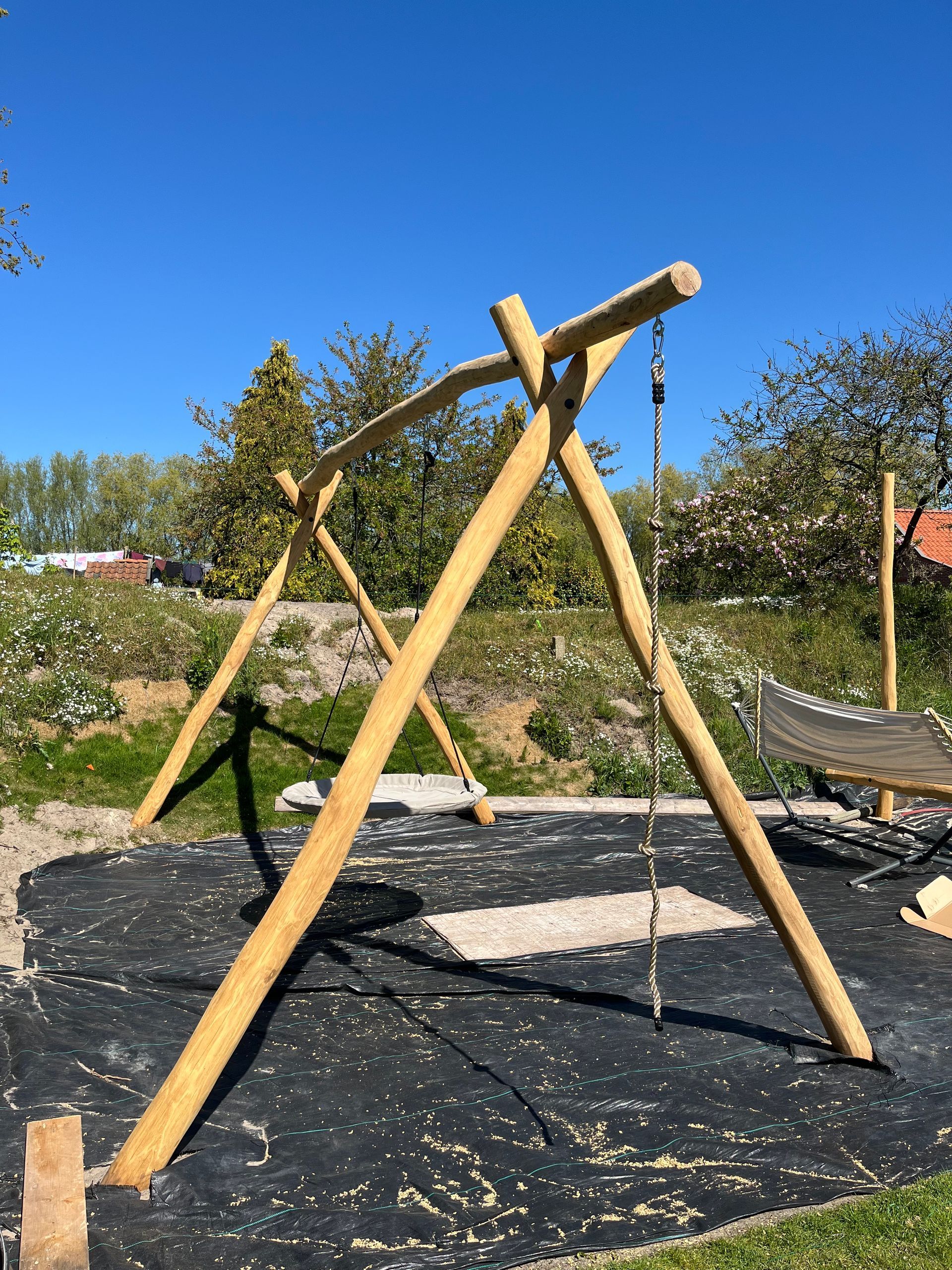 Natuurlijke schommel - 6 haken voor 3 zitjes