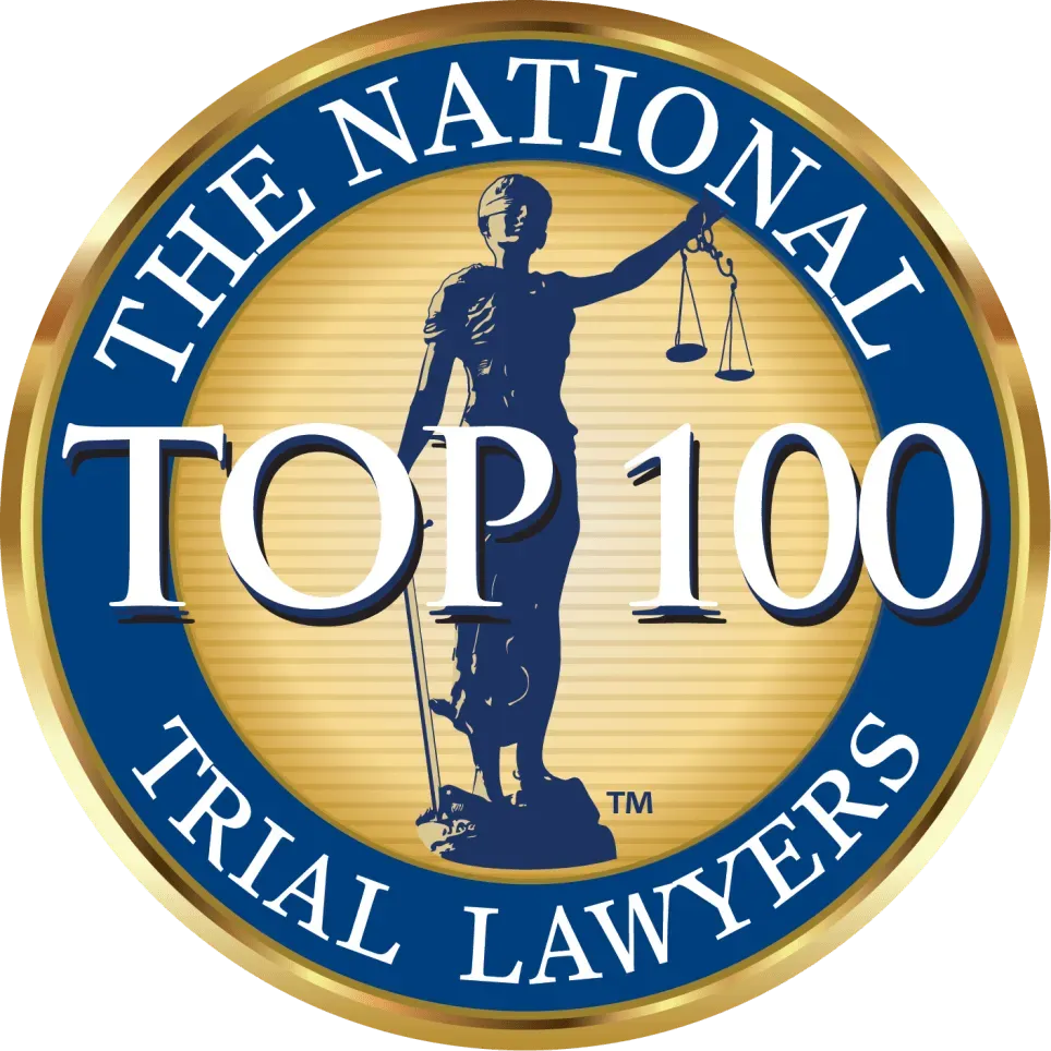 A logo for the national top 100 trial lawyers