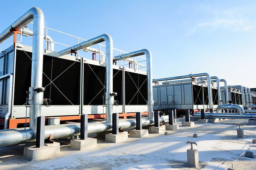 Industrial air conditioning units on the roof of a building