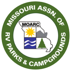 Missouri Association of RV Parks & Campgrounds logo with Missouri map and sun, waves, and tree icons