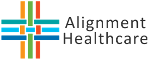 Alignment Healthcare logo with teal, orange, and green cross and gray text