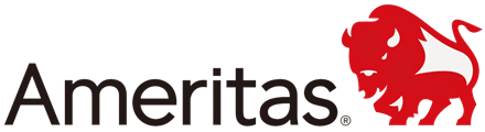 Ameritas logo with black text and a red bison icon
