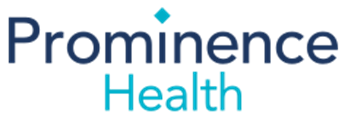 Prominence Health logo in dark blue and teal text on a white background