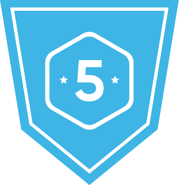 A blue shield with a white gear and a hard hat on it