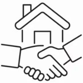 Handshake under a house outline, symbolizing homeownership or real estate agreement