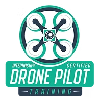 InterNACHI certified Drone Pilot Training logo with teal drone icon and bold text