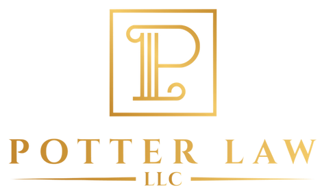 A logo for a law firm with a letter m and scales of justice.