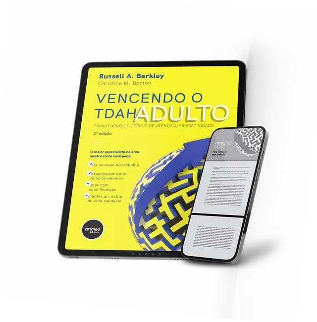 Um tablet ao lado de um celular que diz vencendo o tdahadulto