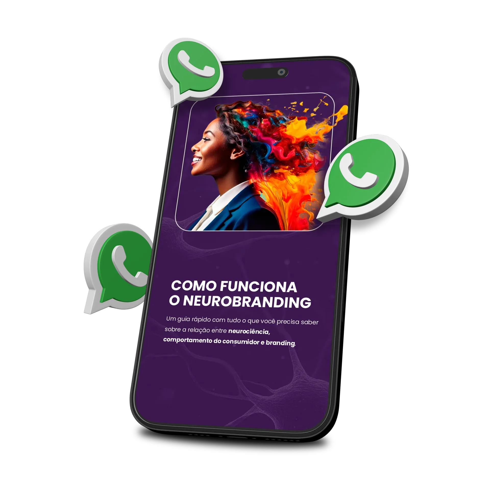 Um celular roxo com uma foto de uma mulher na tela.