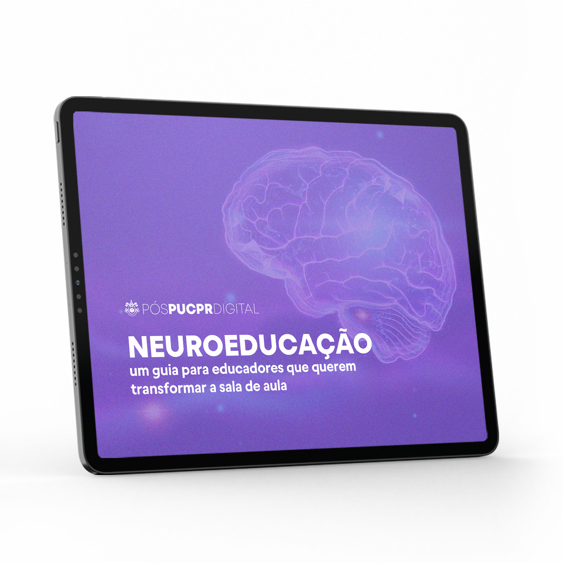Um tablet com uma tela roxa que diz neuroeducacao