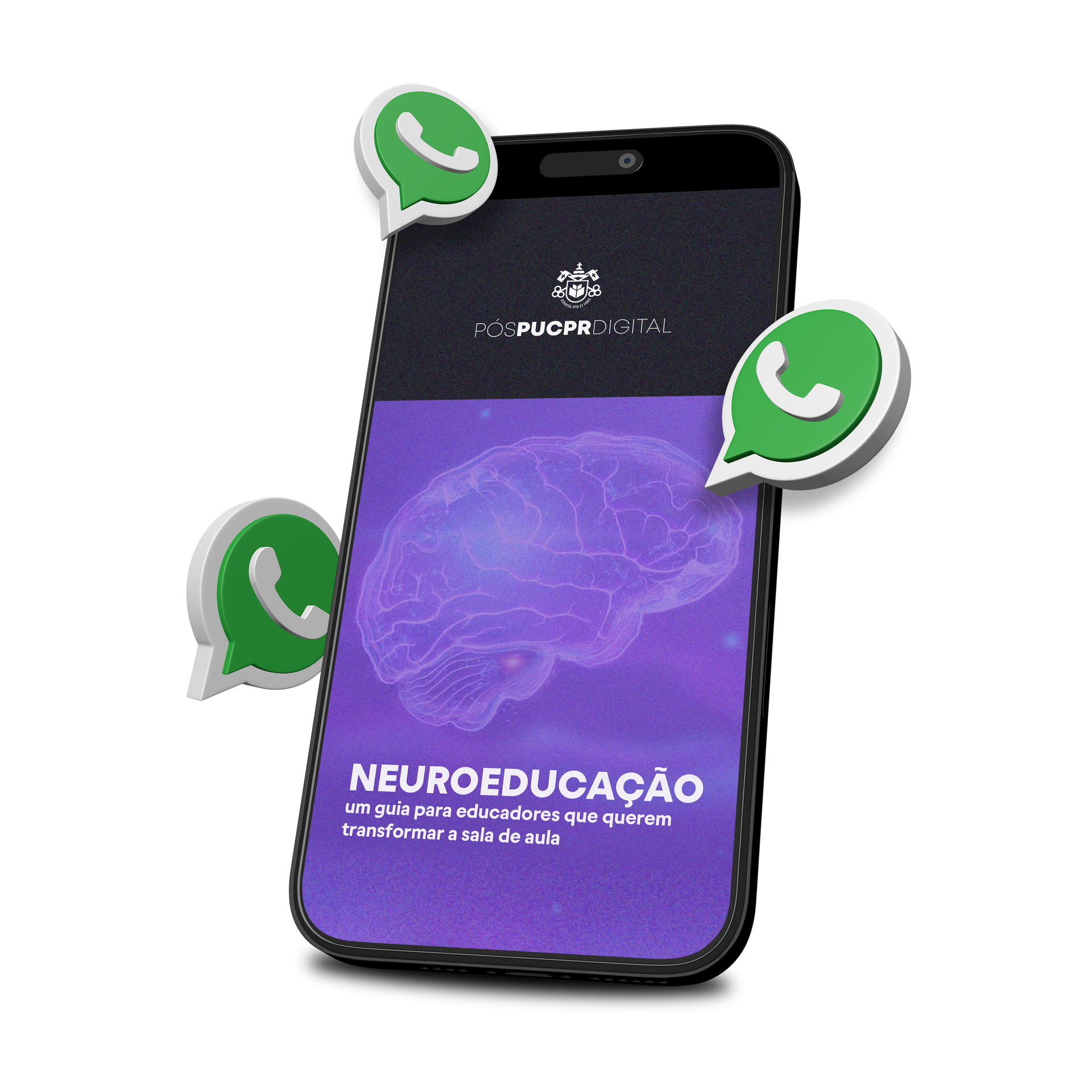 Um celular com uma tela roxa e um cérebro nele