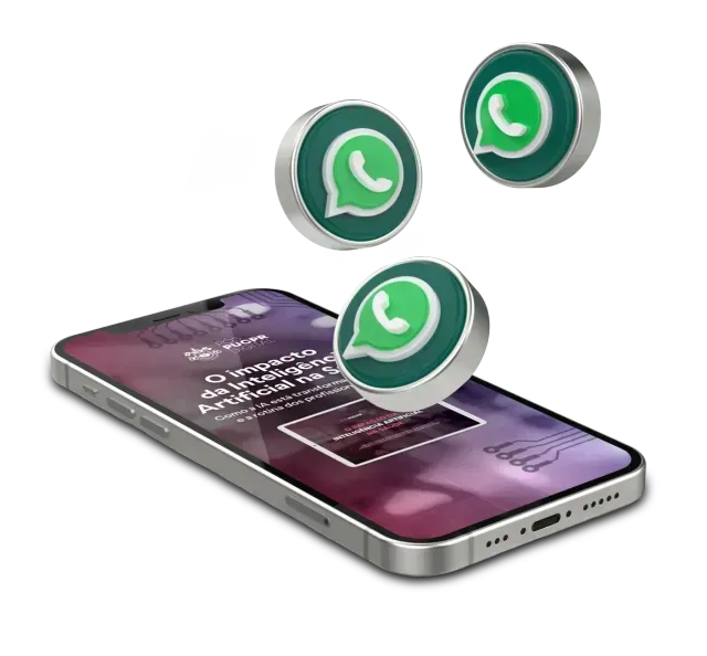 Um telefone com três ícones do WhatsApp saindo dele