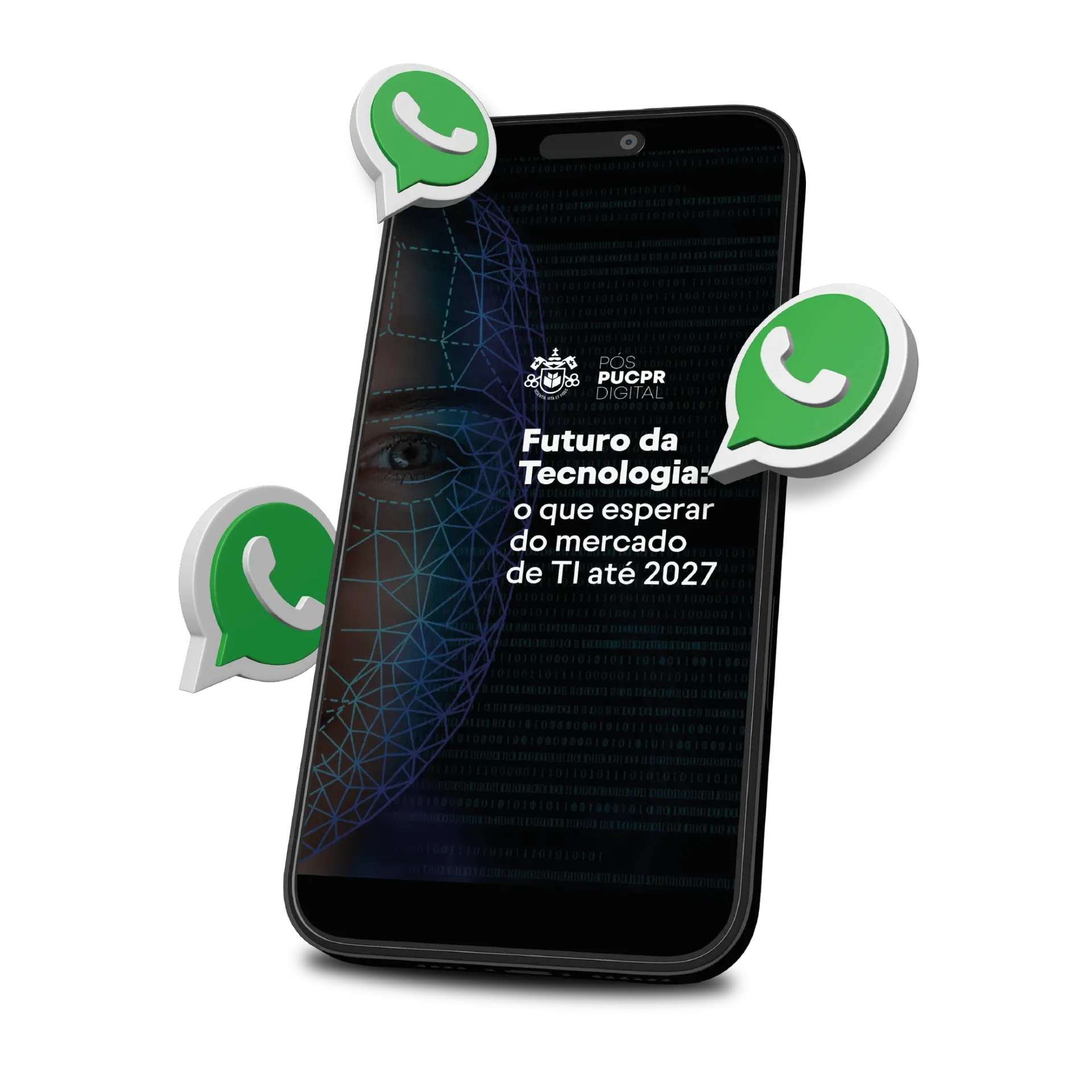 Um celular com três ícones do WhatsApp.