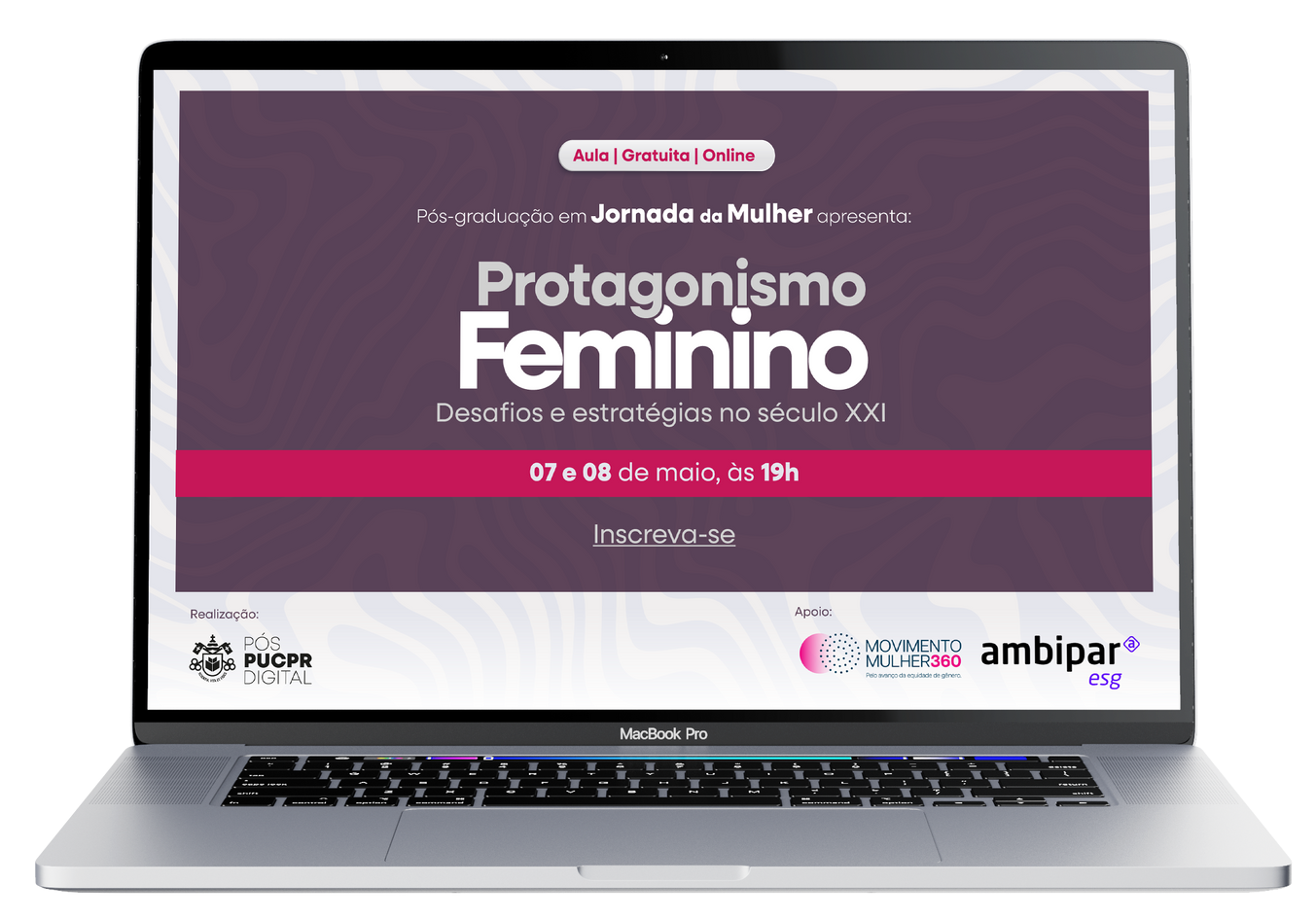 Um laptop está aberto em uma página que diz protagonista feminina.