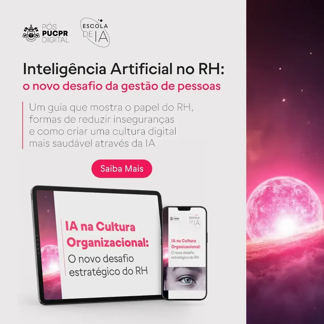 Advertisement about AI in Human Resources, with tablet and phone display.