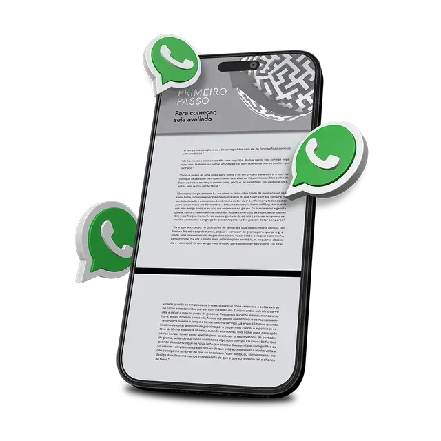 Um telefone celular com um pedaço de papel e balões de fala saindo dele.