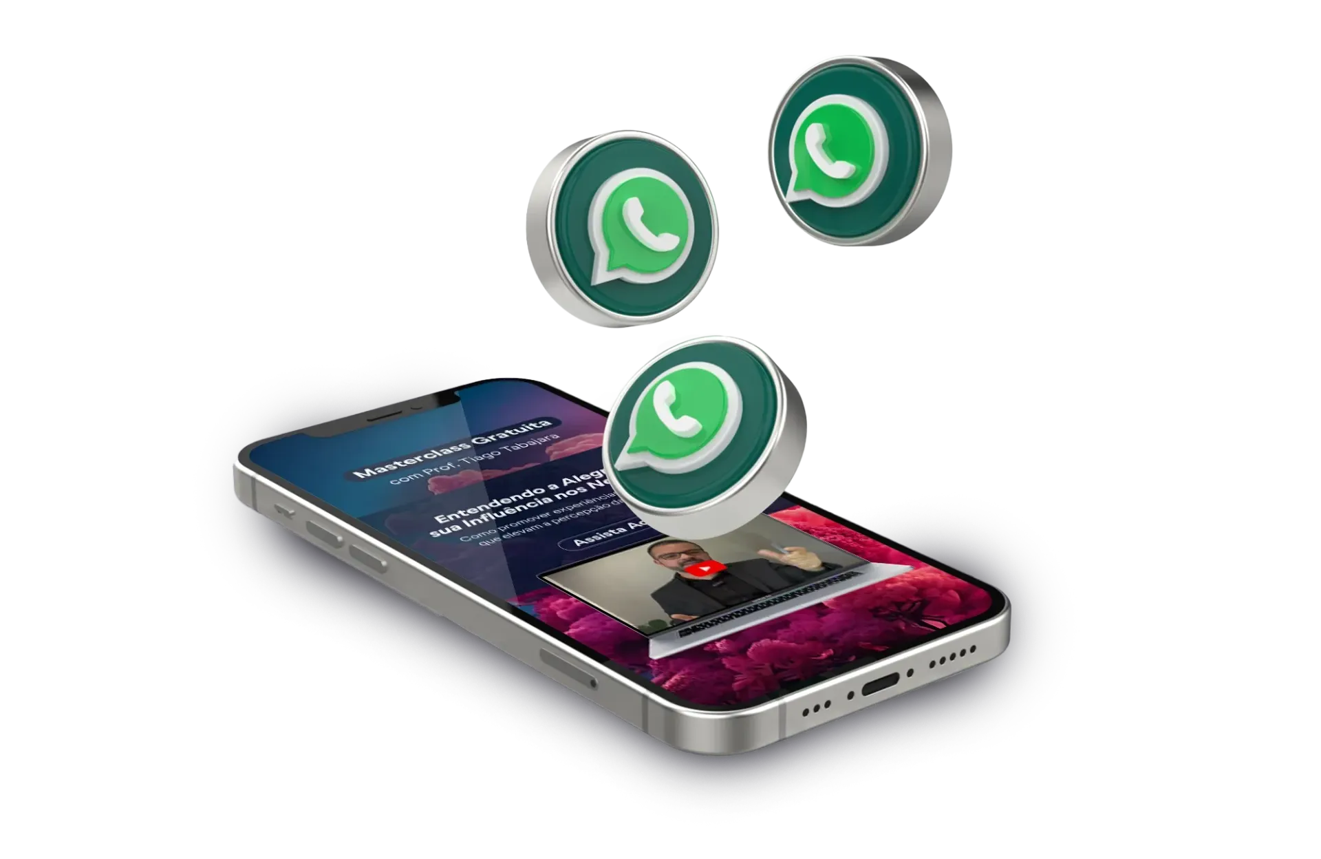Um celular com três ícones do WhatsApp saindo dele.