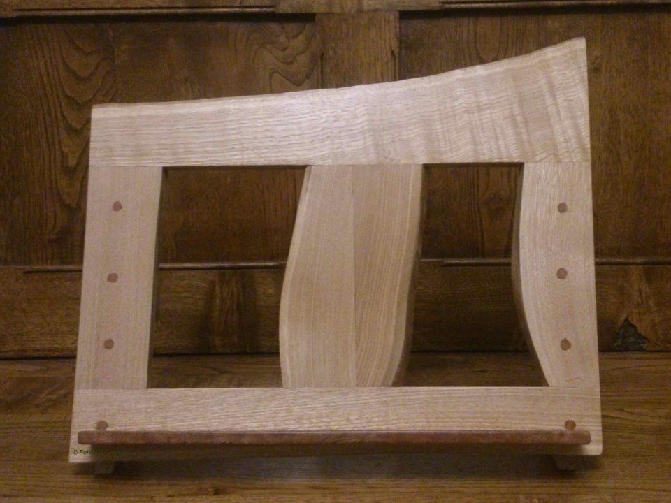 image of a book stand in sweet chestnut made by Patrick Turk the owner of Forest 2 Furniture using timber milled and dried by him