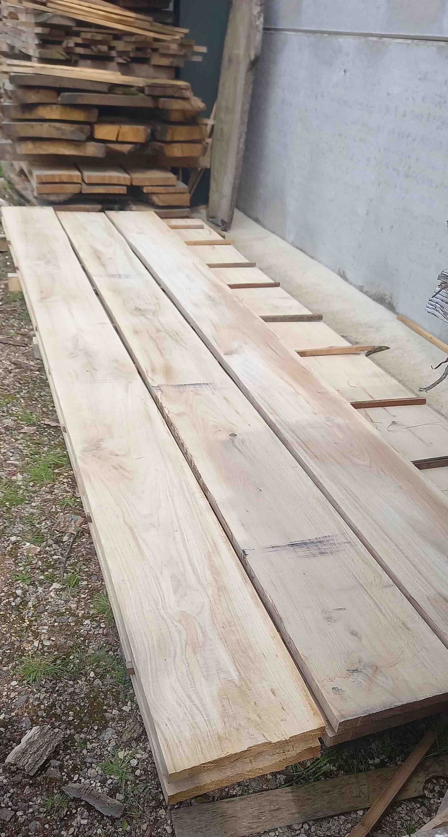 image of Oak boards being laid for airdrying