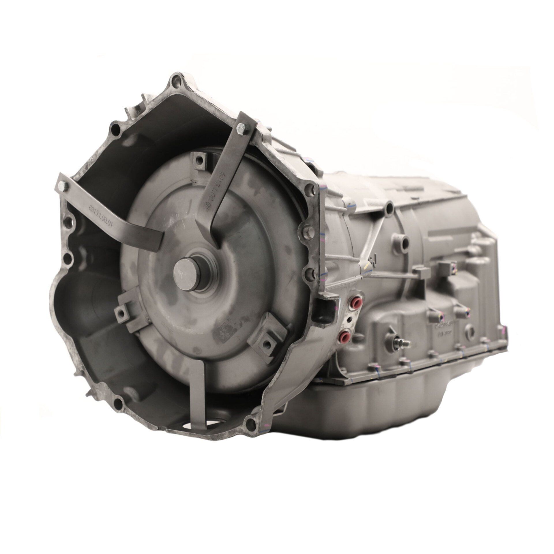 Automatic transmission, metallic gray casing, large circular torque converter, oil pan. Automatic transmission, metallic gray casing, large circular torque converter, oil pan.