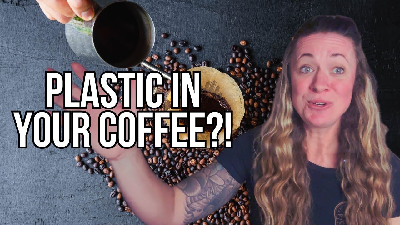 A woman is pouring plastic into a cup of coffee.