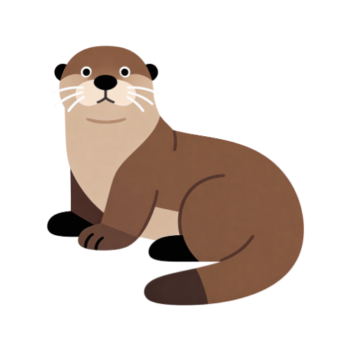 Brown otter sitting with a light tan chest and whiskers on a white background