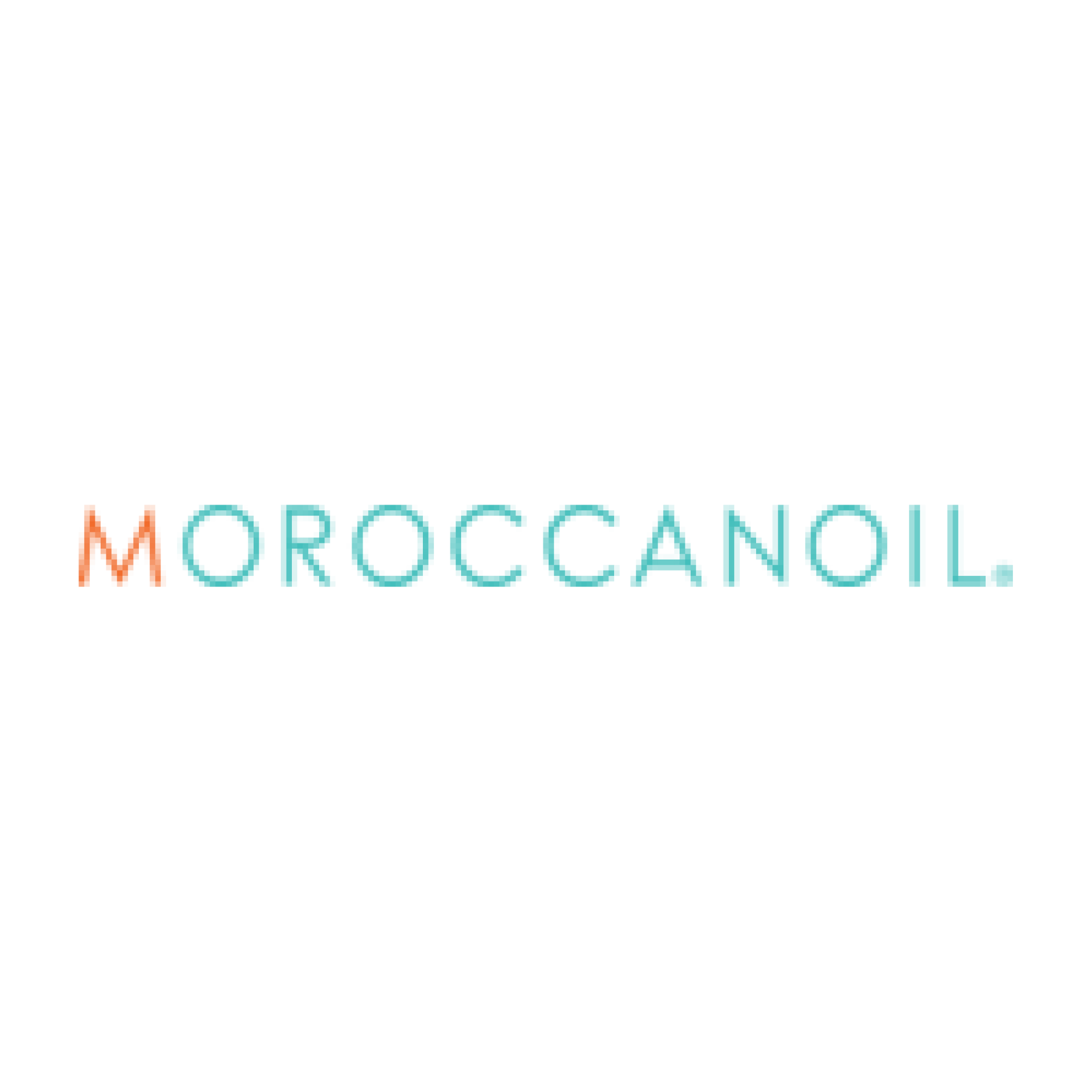Moroccanoil logo in turquoise and orange on a white background