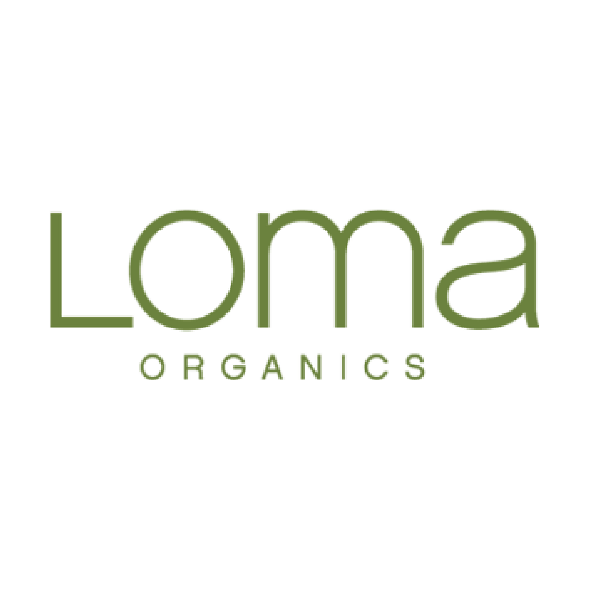 Loma Organics logo in olive green text on a white background