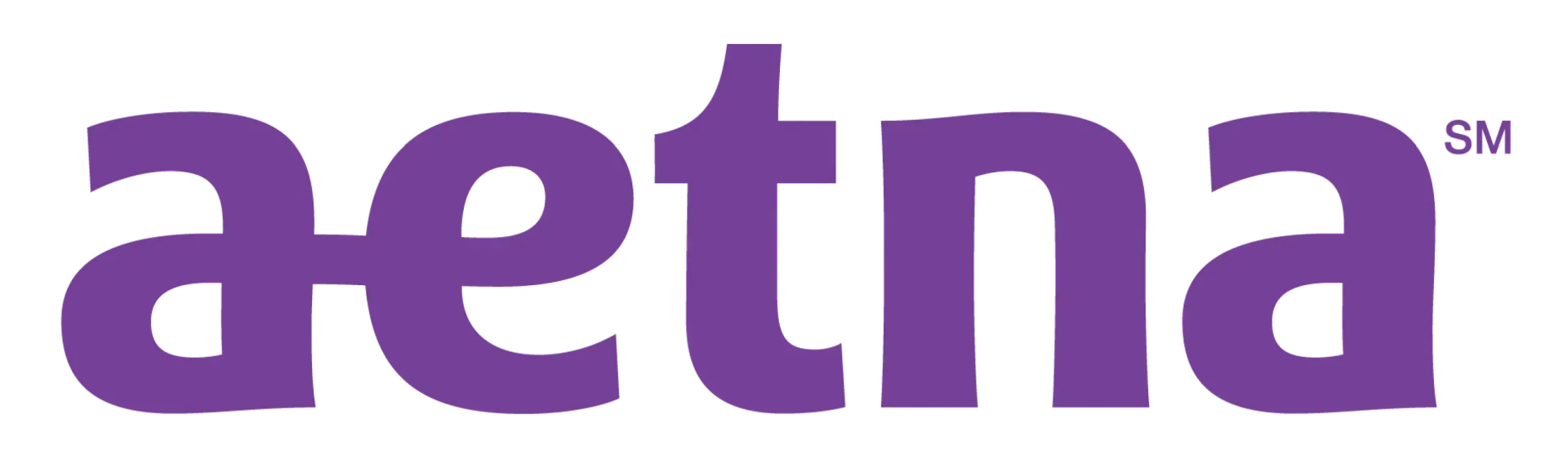 A purple aetna logo on a white background