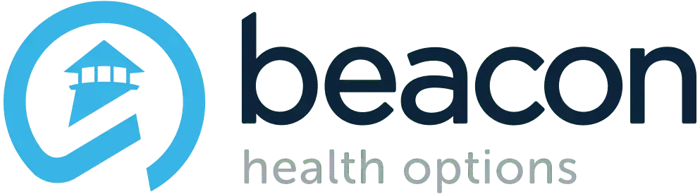 The logo for beacon health options has a house in the middle of it.