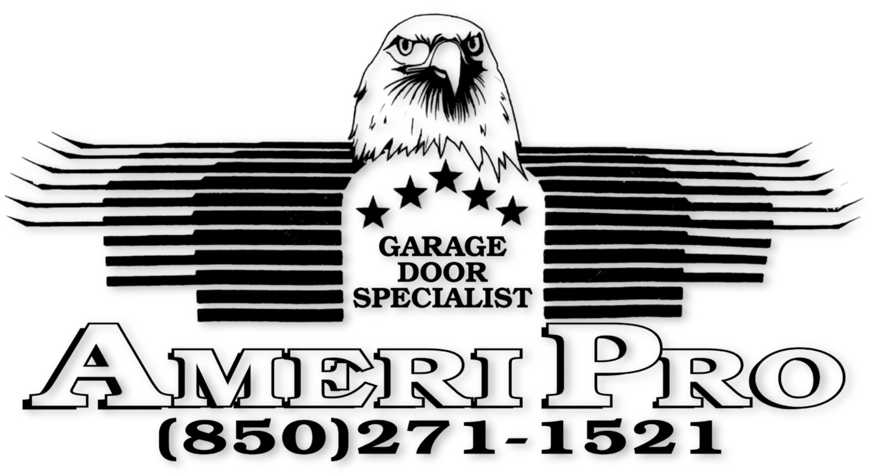 Garage Door Specialist logo with eagle and phone number (850) 271-1521