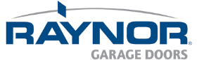 Raynor Garage Doors logo in blue with a gray swoosh above and 