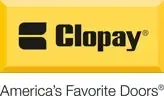 Clopay logo on yellow background: black symbol above the word 